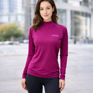 Tesla Magenta Long Sleeve Mock Neck Active XS Top Clean Girl Athleisure
